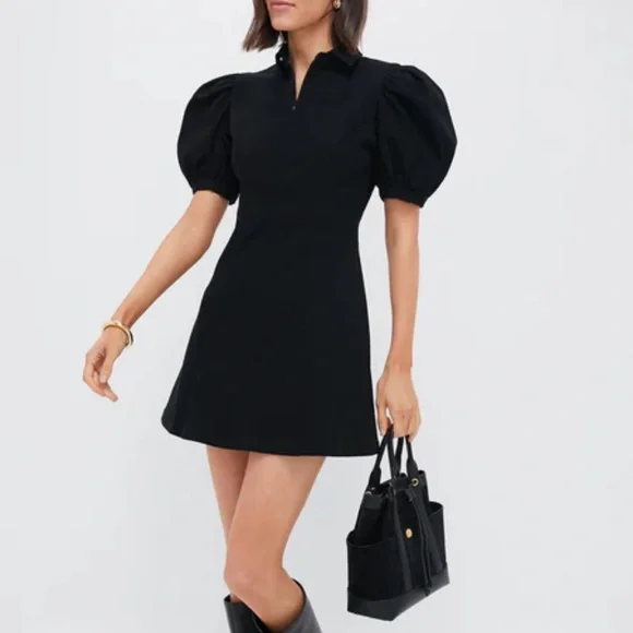 Elegant Black Puff Sleeve Mini Dress - Picture 2 of 7